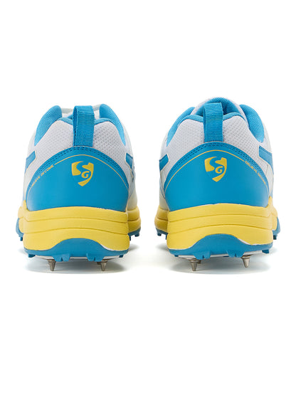 SG - Savage Max Spikes White/Yellow/Sky Blue Cricket Shoes
