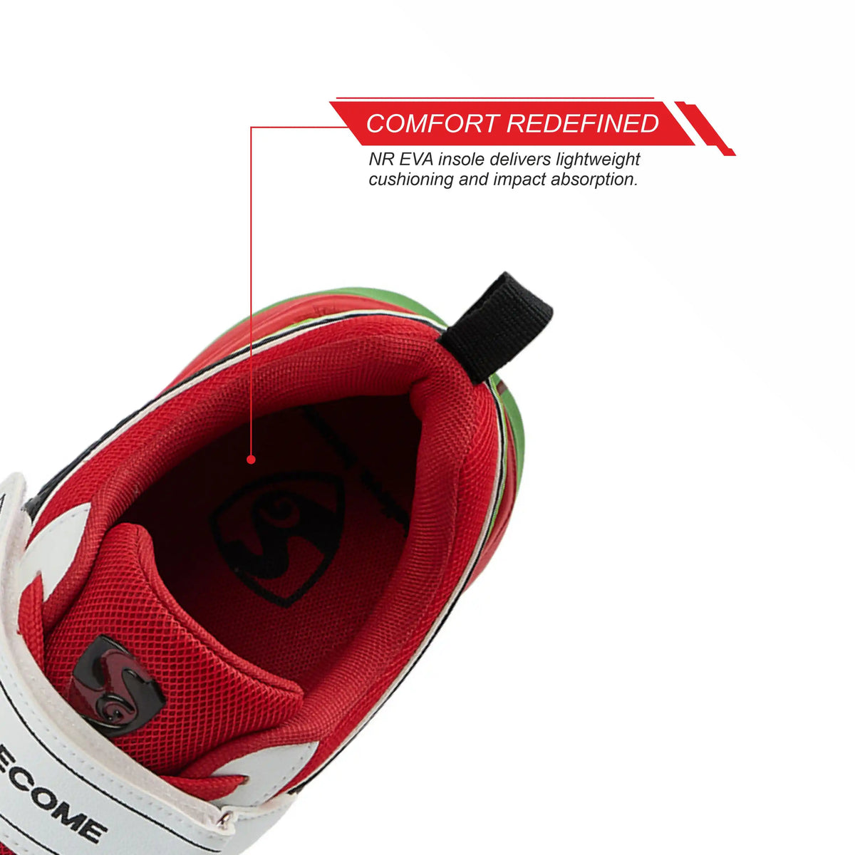 SG - Century Pace White/Red/Lime Green Cricket Shoes