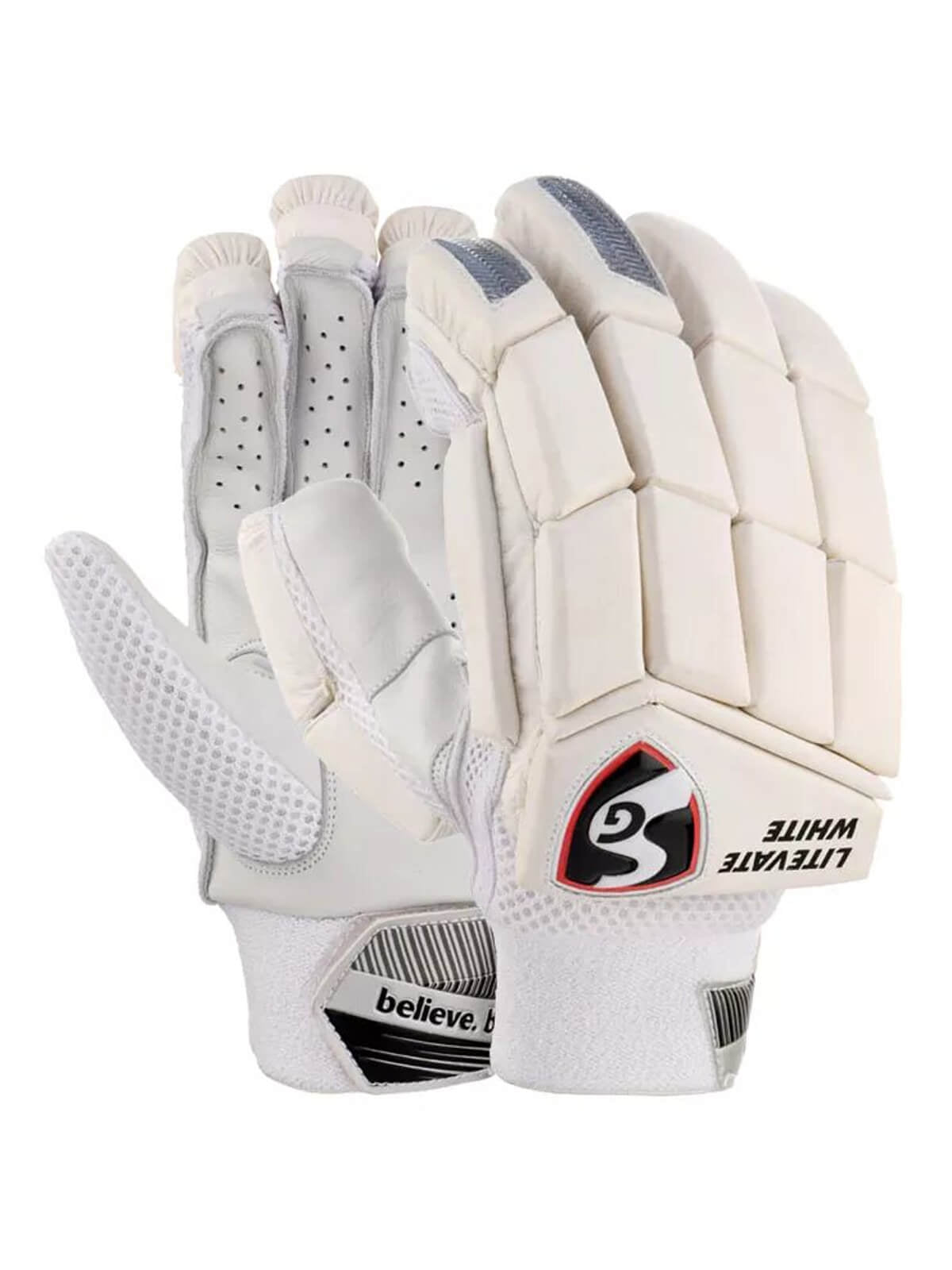 SG - Litevate White Cricket Batting Gloves Youth Size
