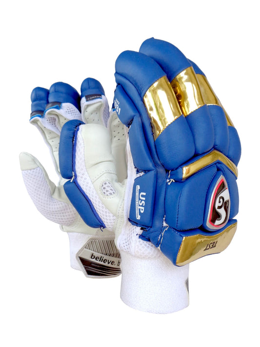 SG - MI Test Blue/Gold Cricket Batting Gloves Mens Size