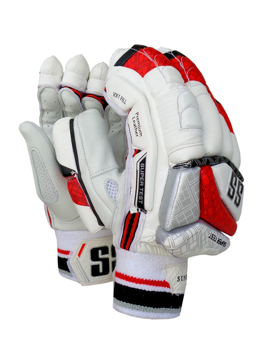 SS - Super Test White/Red Cricket Batting Gloves Mens Size